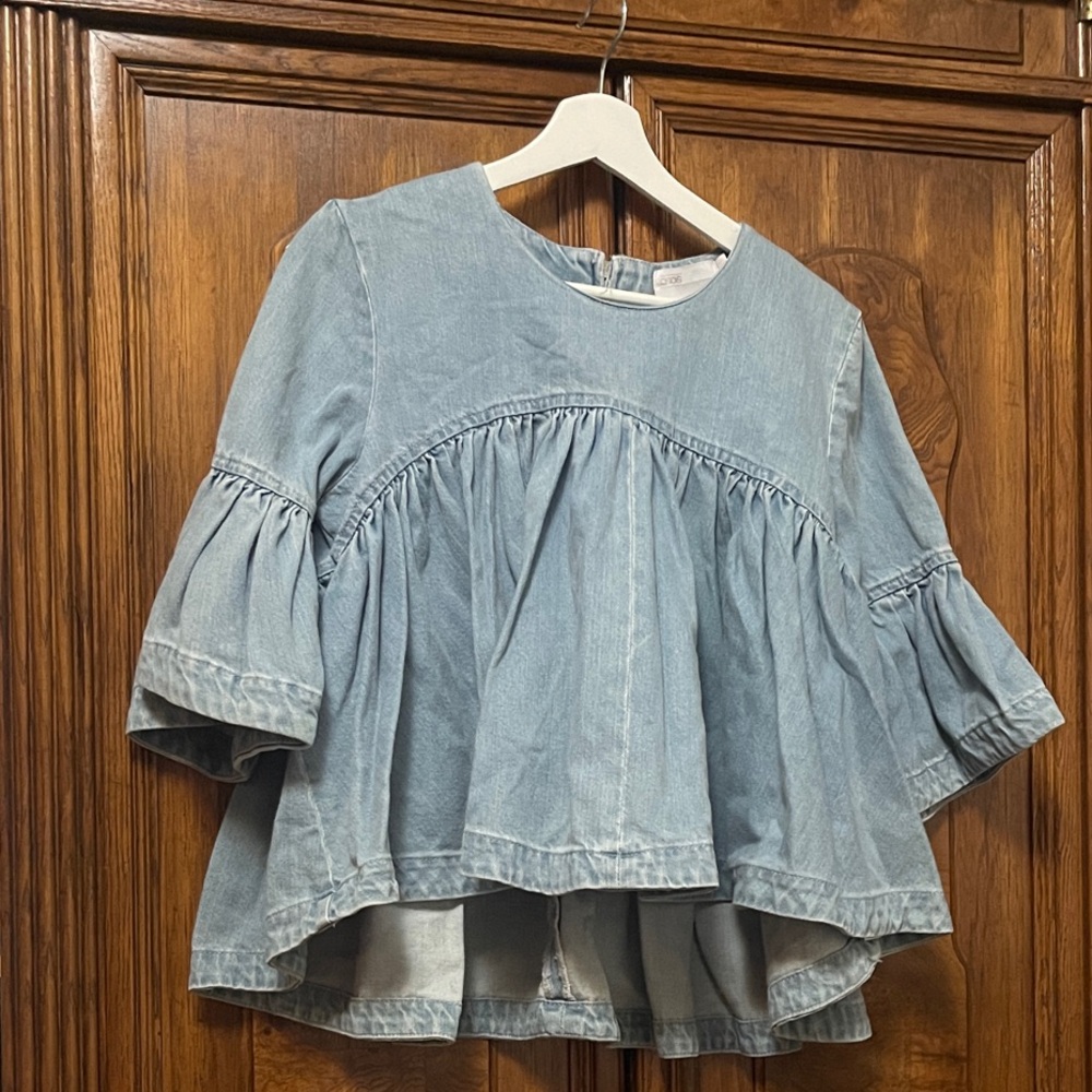 ASOS Design Denim Ruffle Blouse